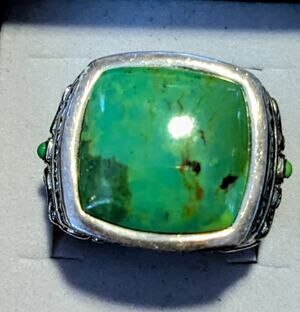 Men's 925 Sterling Silver Thailand Green Turquoise Chrysoprase Ring 16 Grams